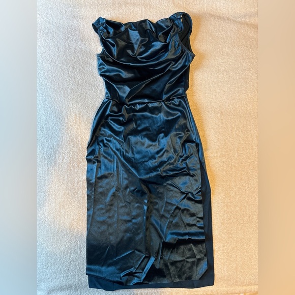 Revolution Dancewear Dresses & Skirts - Revolution Dancewear Dark Teal Satin Midi Dress w Built in Leotard, Adult Small